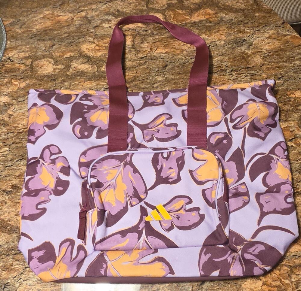 adidas Prime Graphic Tote JX1249 Purple Gold Floral Large 29.7L Bag